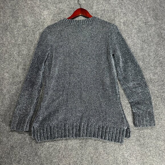 Orvis Sweater Womens Small Blue Chenille Knit Long Sleeve Split Hem V Neck - Picture 7 of 8